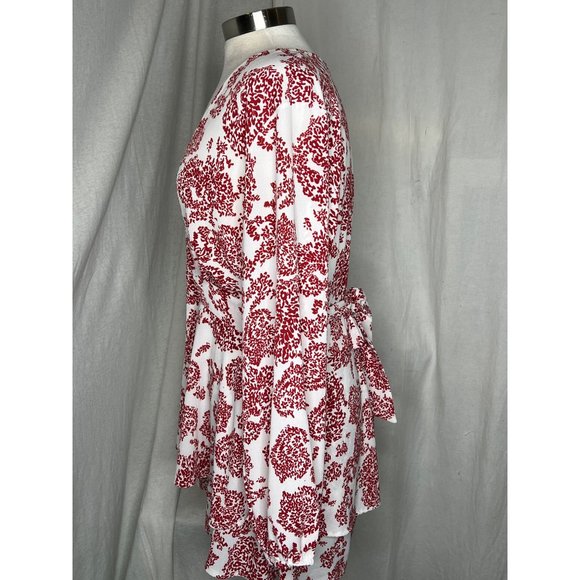 Dress Size Large Mini A Long Balloon Sleeves Runched Wrists Chiffon Long Deep V - Picture 4 of 16